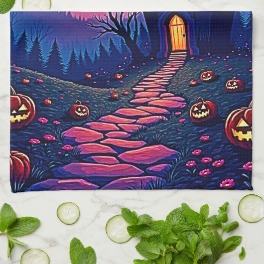 Spooky Halloween Haunted Mansion Art Theedoek (Gevouwen)