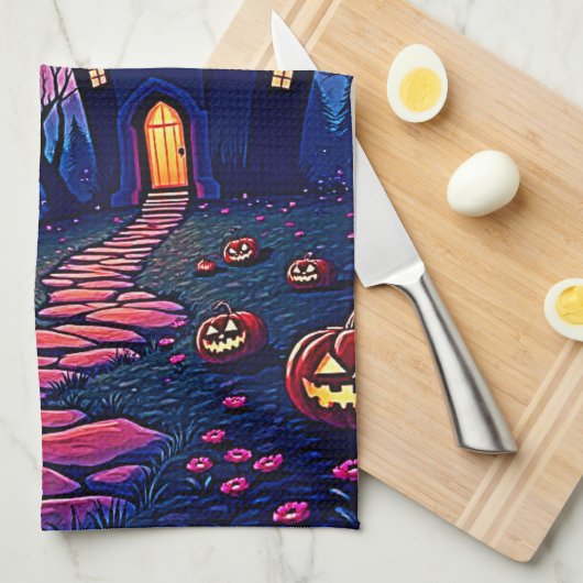 Spooky Halloween Haunted Mansion Art Theedoek (Quarter Fold)