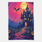Spooky Halloween Haunted Mansion Art Theedoek (Verticaal)