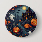 Spooky Halloween Haunted Night Button (Voorkant)