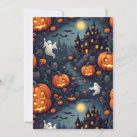 Spooky Halloween Haunted Night Flat Uitnodiging (Voorkant)