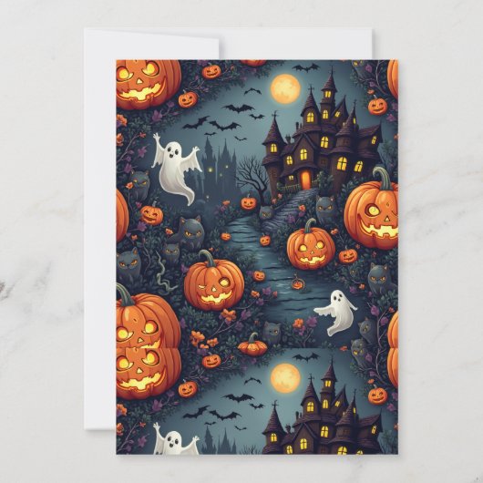 Spooky Halloween Haunted Night Flat Uitnodiging (Achterkant)