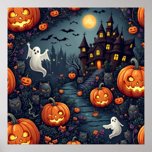 Spooky Halloween Haunted Night Poster (Voorkant)