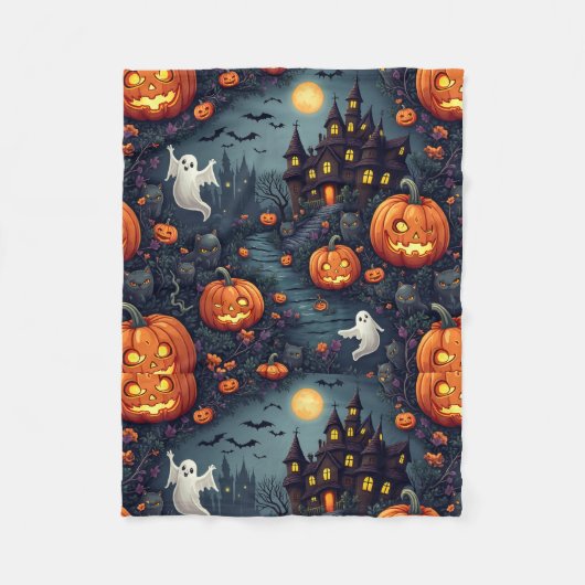 Spooky Halloween Haunted Night Small Fleece Blanke Deken (Voorkant)