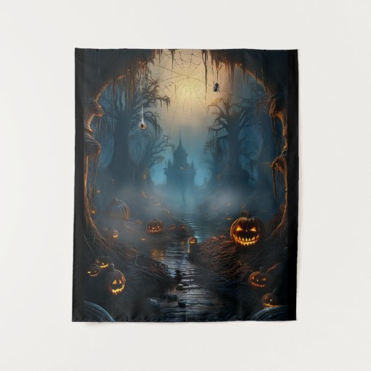 Spooky Halloween Haunted Spider Path Wandkleed (Voorkant)