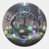 Spooky Halloween Haunted Terrarium Ronde Sticker (Voorkant)