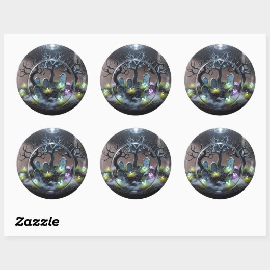 Spooky Halloween Haunted Terrarium Ronde Sticker (Vel)