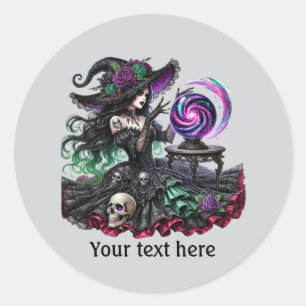 Spooky Halloween heks aanpasbaar Ronde Sticker