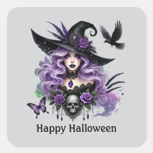 Spooky Halloween heks aanpasbaar Vierkante Sticker