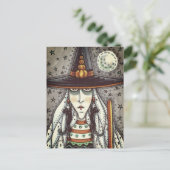 SPOOKY HALLOWEEN HEKS, GEESTEN, ZWARTE KAT OORBELL BRIEFKAART (Staand voorkant)