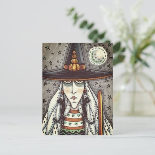 SPOOKY HALLOWEEN HEKS, GEESTEN, ZWARTE KAT OORBELL BRIEFKAART (Staand voorkant)