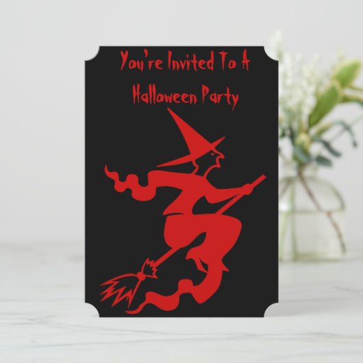 Spooky Halloween heks op bezemsteel Kaart (Staand voorkant)