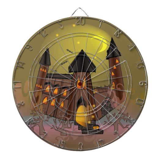 Spooky Halloween heksenhuis en vampieren kasteel Dartbord (Voorkant)