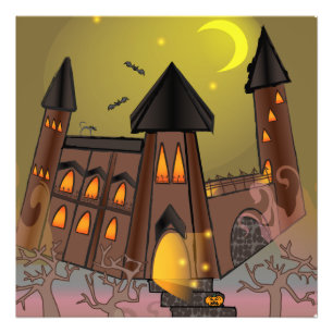 Spooky Halloween heksenhuis en vampieren kasteel Foto Afdruk