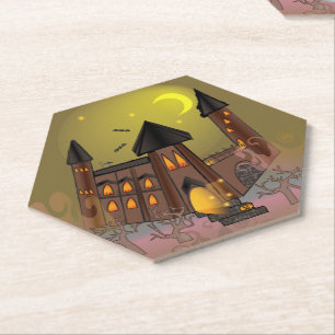 Spooky Halloween heksenhuis en vampieren kasteel Kartonnen Onderzetters