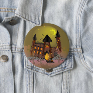 Spooky Halloween heksenhuis en vampieren kasteel Ronde Button 4,0 Cm