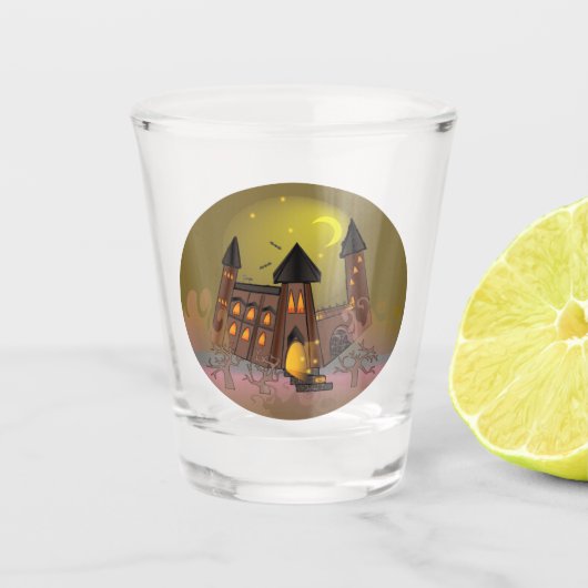 Spooky Halloween heksenhuis en vampieren kasteel Shot Glas (Voorkant)