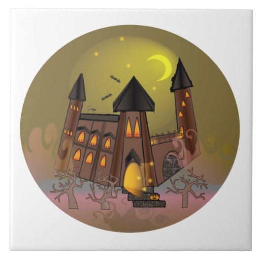 Spooky Halloween heksenhuis en vampieren kasteel Tegeltje (Voorkant)
