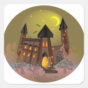 Spooky Halloween heksenhuis en vampieren kasteel Vierkante Sticker