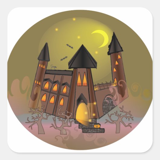 Spooky Halloween heksenhuis en vampieren kasteel Vierkante Sticker (Voorkant)