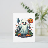 Spooky Halloween Herfst Tuinieren Ghost Pumpkin Briefkaart (Staand voorkant)