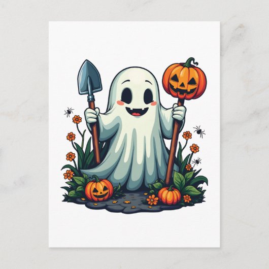 Spooky Halloween Herfst Tuinieren Ghost Pumpkin Briefkaart (Voorkant)