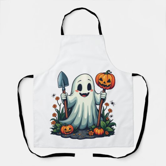 Spooky Halloween Herfst Tuinieren Ghost Pumpkin Schort (Voorkant)