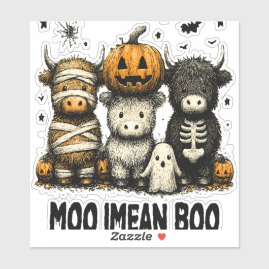 Spooky Halloween Highland Koe Sticker (Vel)