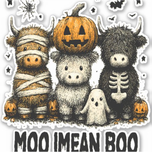 Spooky Halloween Highland Koe Sticker (Voorkant)