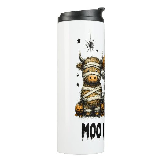 Spooky Halloween Highland Koe Thermosbeker (Gedraaid links)