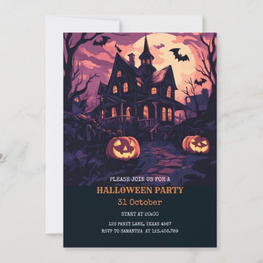 Spooky Halloween House at Night Party Feestdagenkaart (Voorkant)