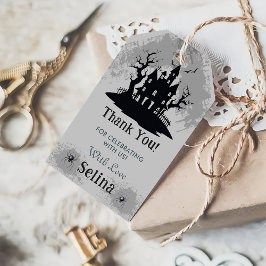 Spooky Halloween House Ghost Verjaardagsfeest Cadeaulabel