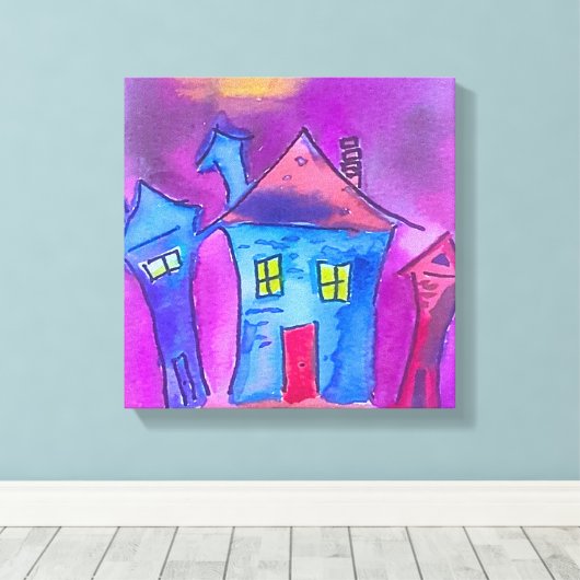 Spooky Halloween Houses Watercolor Canvas Afdruk (Insitu (Houten vloer))