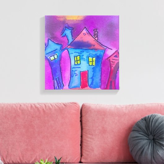 Spooky Halloween Houses Watercolor Canvas Afdruk (Insitu (Woonkamer))