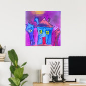 Spooky Halloween Houses Watercolor Poster (Thuiskantoor)