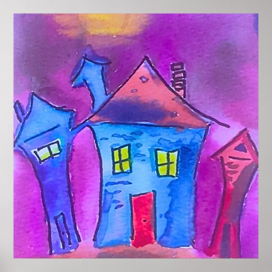 Spooky Halloween Houses Watercolor Poster (Voorkant)