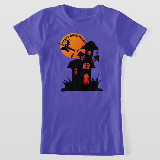 Spooky Halloween huis en heks- kinder T-shirt (Laagn)