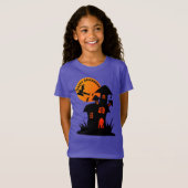 Spooky Halloween huis en heks- kinder T-shirt (Voorkant volledig)