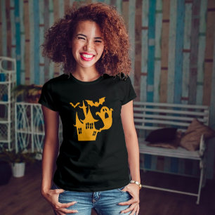 Spooky Halloween Huis Sinaasappel Graphic T-shirt