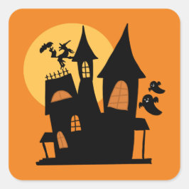 Spooky Halloween huis Vierkante Sticker