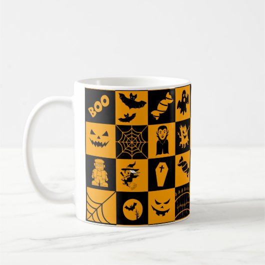 Spooky Halloween Icons Patroon Koffiemok (Links)