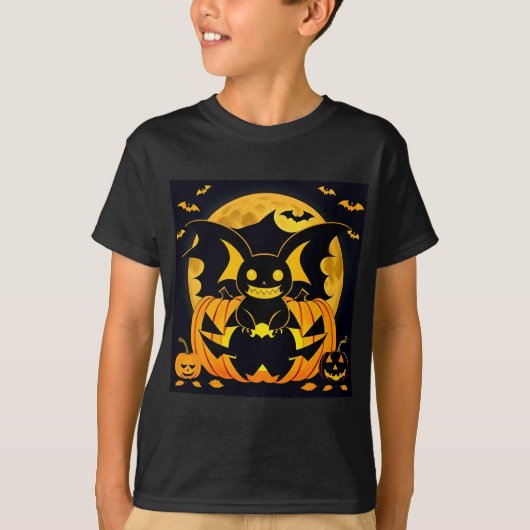 Spooky Halloween-illustratie met Bat Pumpki T-shirt (Voorkant)