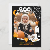 Spooky Halloween illustraties schattige Boo 2 foto Feestdagenkaart (Voorkant)