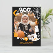 Spooky Halloween illustraties schattige Boo 2 foto Feestdagenkaart (Staand voorkant)