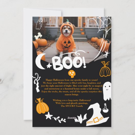 Spooky Halloween illustraties schattige Boo 2 foto Feestdagenkaart (Achterkant)