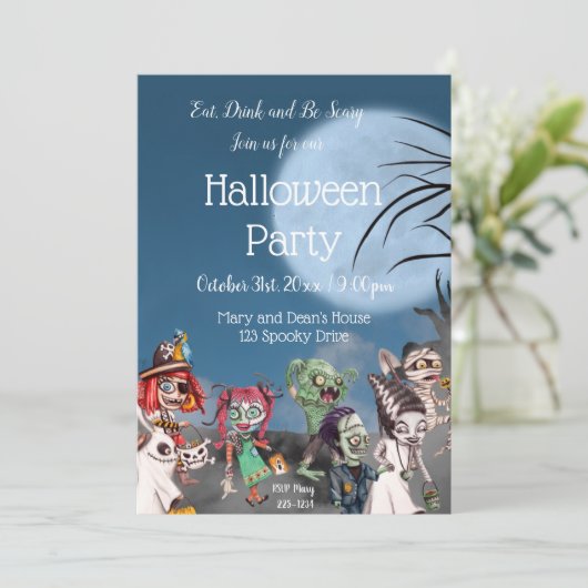 Spooky Halloween Invitation, Trick or treat Kaart (Staand voorkant)