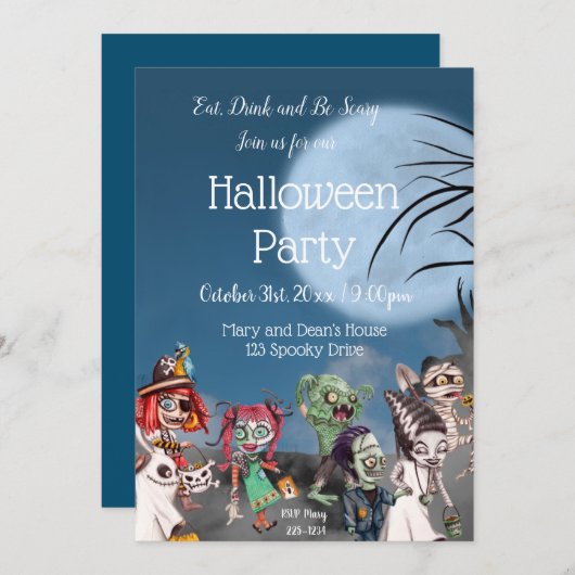 Spooky Halloween Invitation, Trick or treat Kaart (Voorkant / Achterkant)