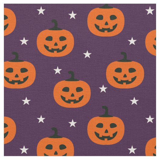 Spooky Halloween Jack O Lantern & Stars Stof (Close Up)