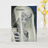 Spooky Halloween Kaart met Skeleton (Gele Bloem)