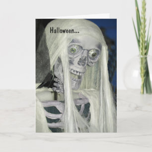 Spooky Halloween Kaart met Skeleton